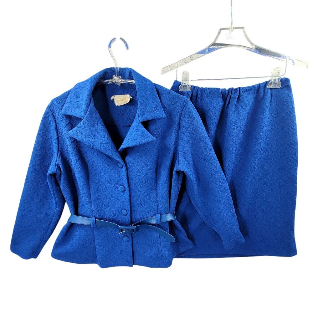 Vintage‎ 70s Devonshire Blue Textured Maxi Skirt Set